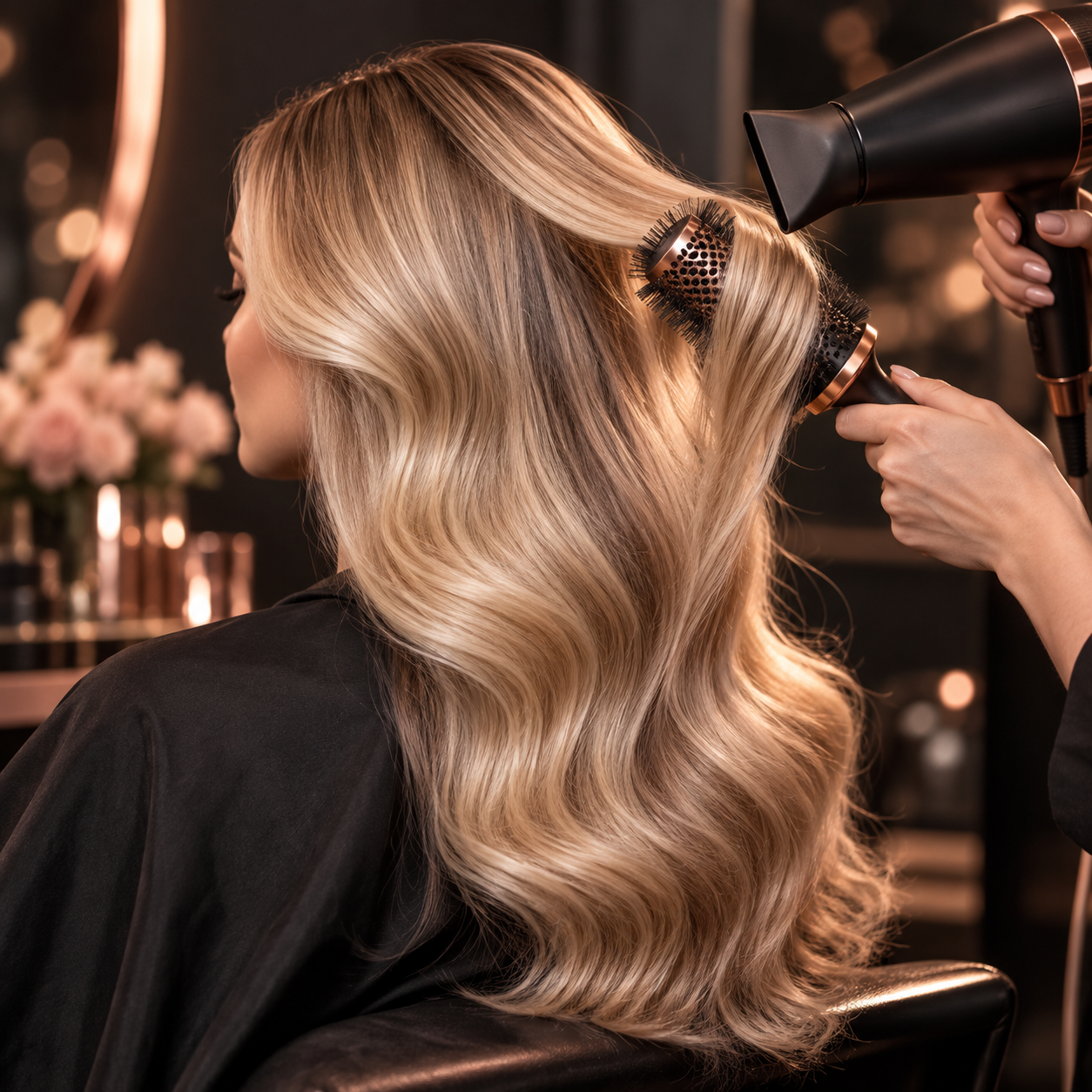Cabelo sendo finalizado profissionalmente