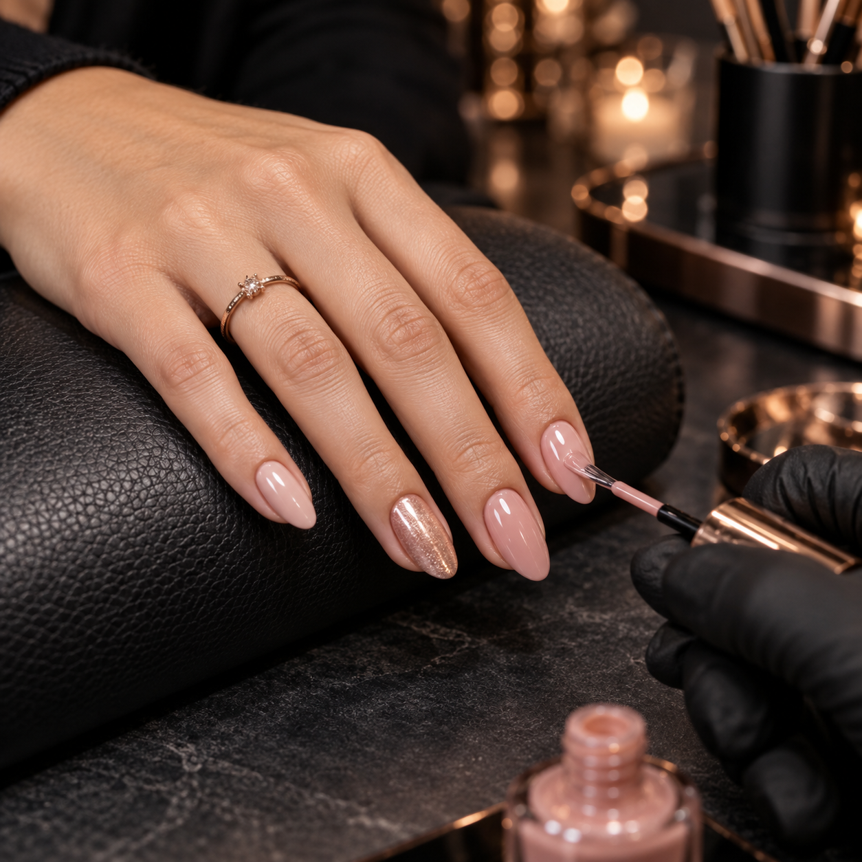 Aplicação profissional de esmalte rosé
